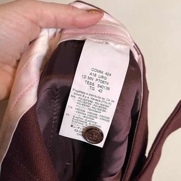 SEVENTY Sergio Tegon Maroon Red Cuffed Trousers Dress Pants IT 42/US 8 Fall - Picture 7 of 8